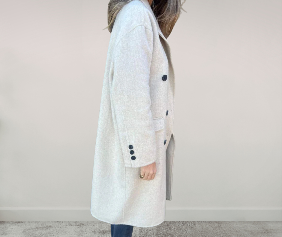 Veste élégante à manches longues et double boutonnage pour femme, longueur moyenne