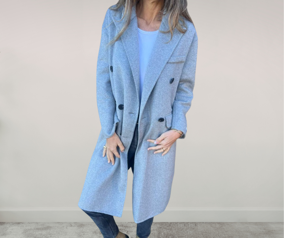 Veste élégante à manches longues et double boutonnage pour femme, longueur moyenne