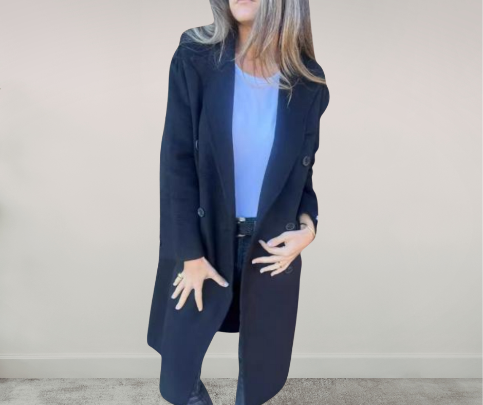 Veste élégante à manches longues et double boutonnage pour femme, longueur moyenne