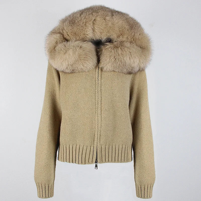 Cardigan féminin en maille haut de gamme – capuche chic