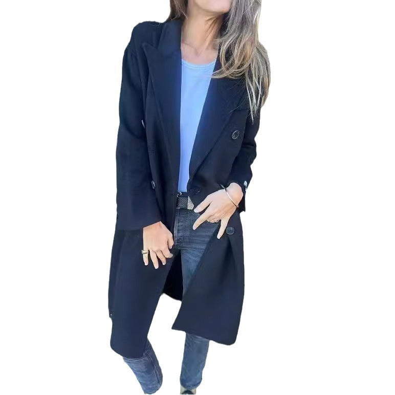 Veste élégante à manches longues et double boutonnage pour femme, longueur moyenne