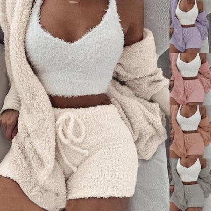 Ensemble 3 pièces débardeur court à manches longues pour femme