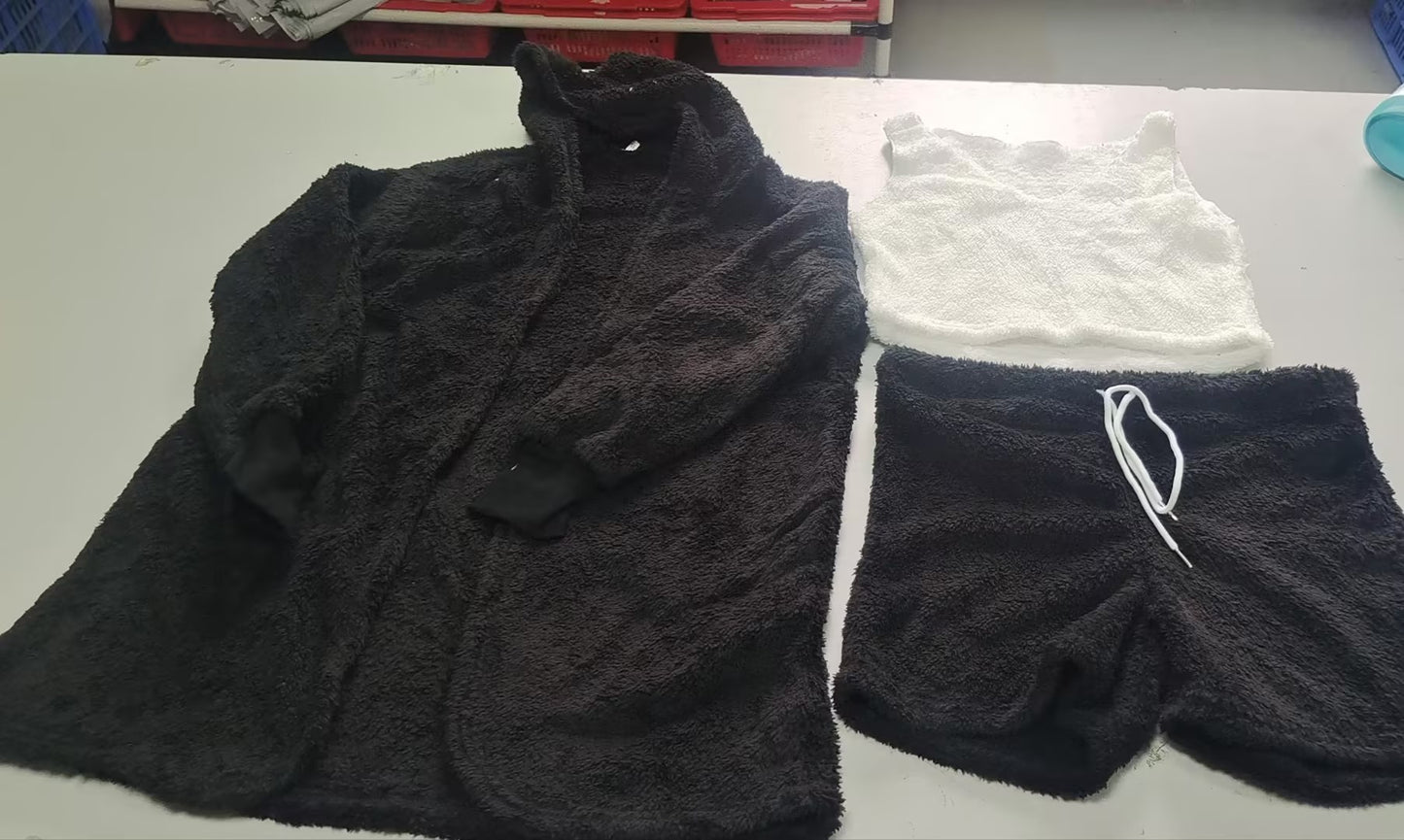 Ensemble 3 pièces débardeur court à manches longues pour femme