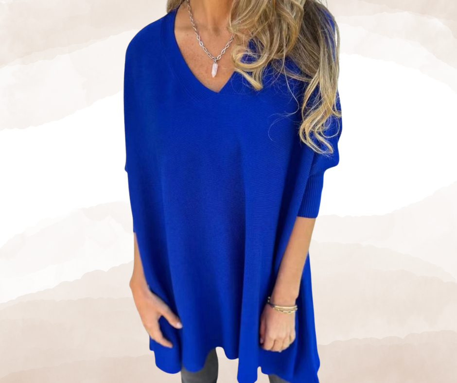 Chemise élégante pour femme - Longue, ample, col en V, manches longues