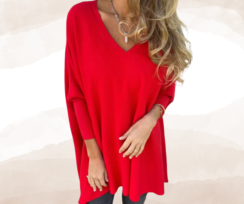 Chemise élégante pour femme - Longue, ample, col en V, manches longues