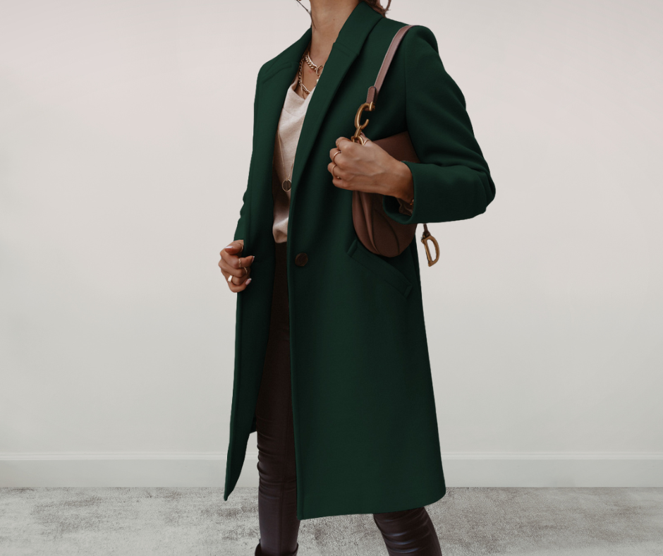 Veste élégante à manches longues et double boutonnage pour femme, longueur moyenne