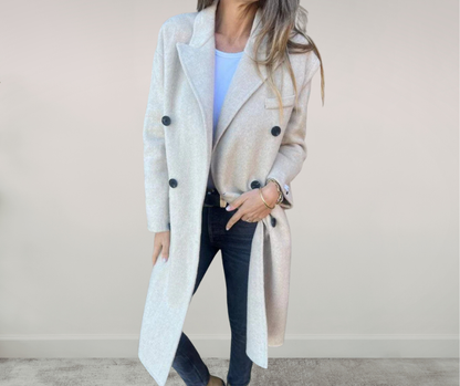 Veste élégante à manches longues et double boutonnage pour femme, longueur moyenne