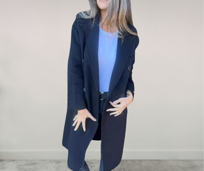 Veste élégante à manches longues et double boutonnage pour femme, longueur moyenne