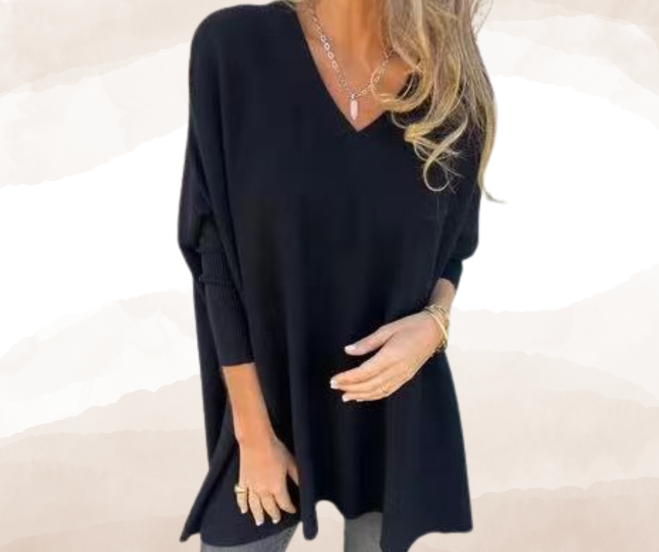 Chemise élégante pour femme - Longue, ample, col en V, manches longues