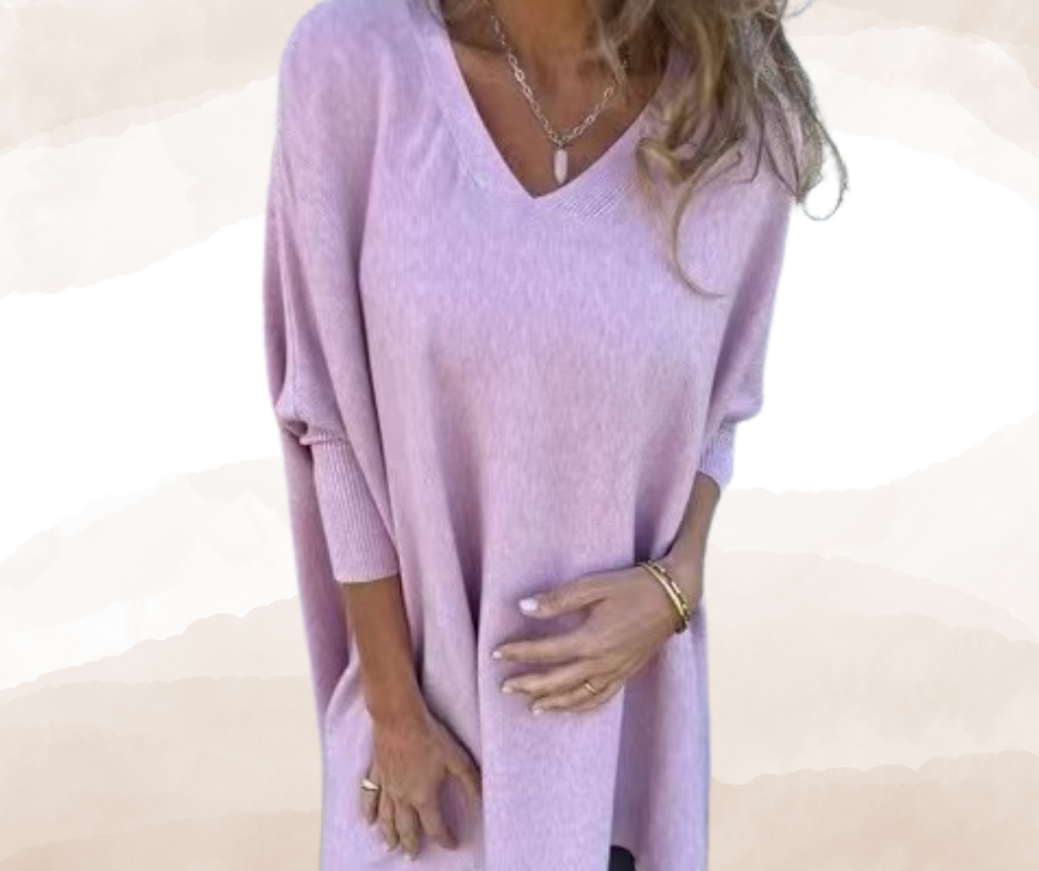 Chemise élégante pour femme - Longue, ample, col en V, manches longues