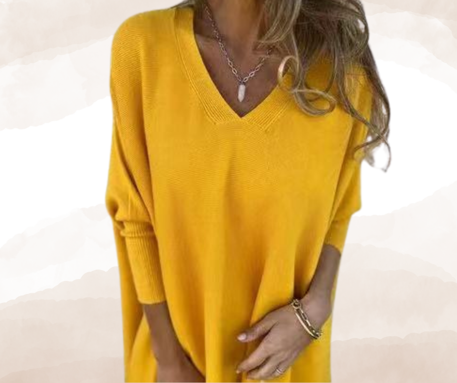 Chemise élégante pour femme - Longue, ample, col en V, manches longues