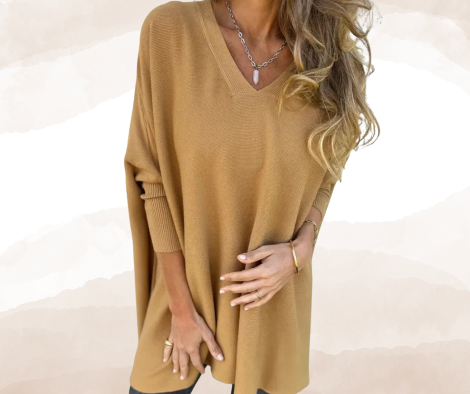 Chemise élégante pour femme - Longue, ample, col en V, manches longues