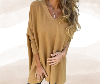 Chemise élégante pour femme - Longue, ample, col en V, manches longues