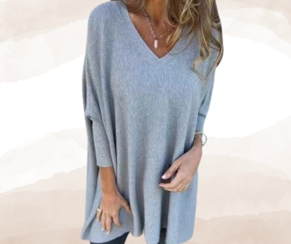 Chemise élégante pour femme - Longue, ample, col en V, manches longues