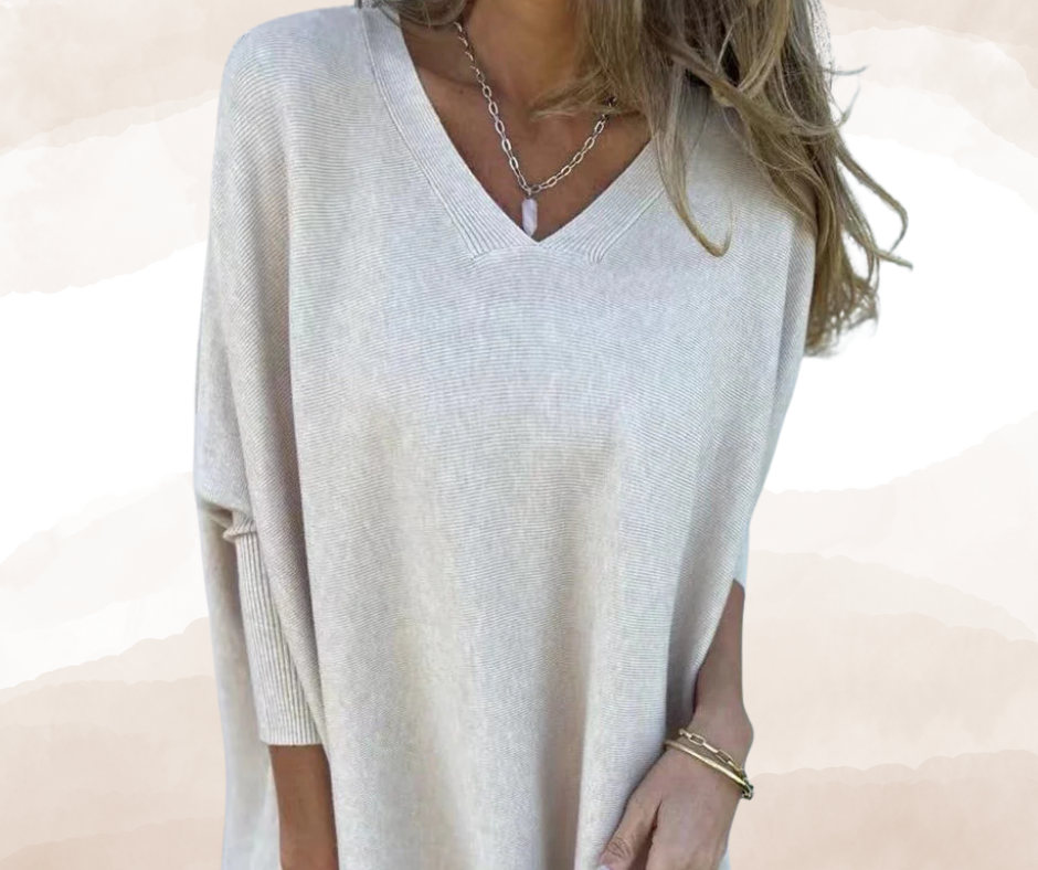 Chemise élégante pour femme - Longue, ample, col en V, manches longues