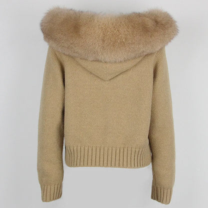 Cardigan féminin en maille haut de gamme – capuche chic