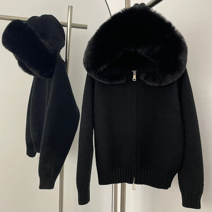 Cardigan féminin en maille haut de gamme – capuche chic